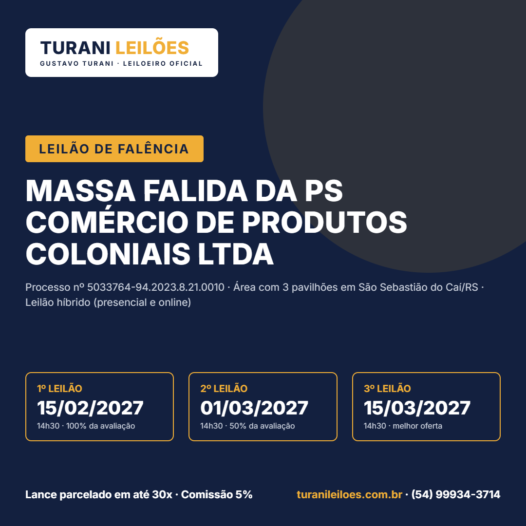 FALÊNCIA DA EMPRESA PS COMERCIO DE PRODUTOS COLONIAIS LTDA