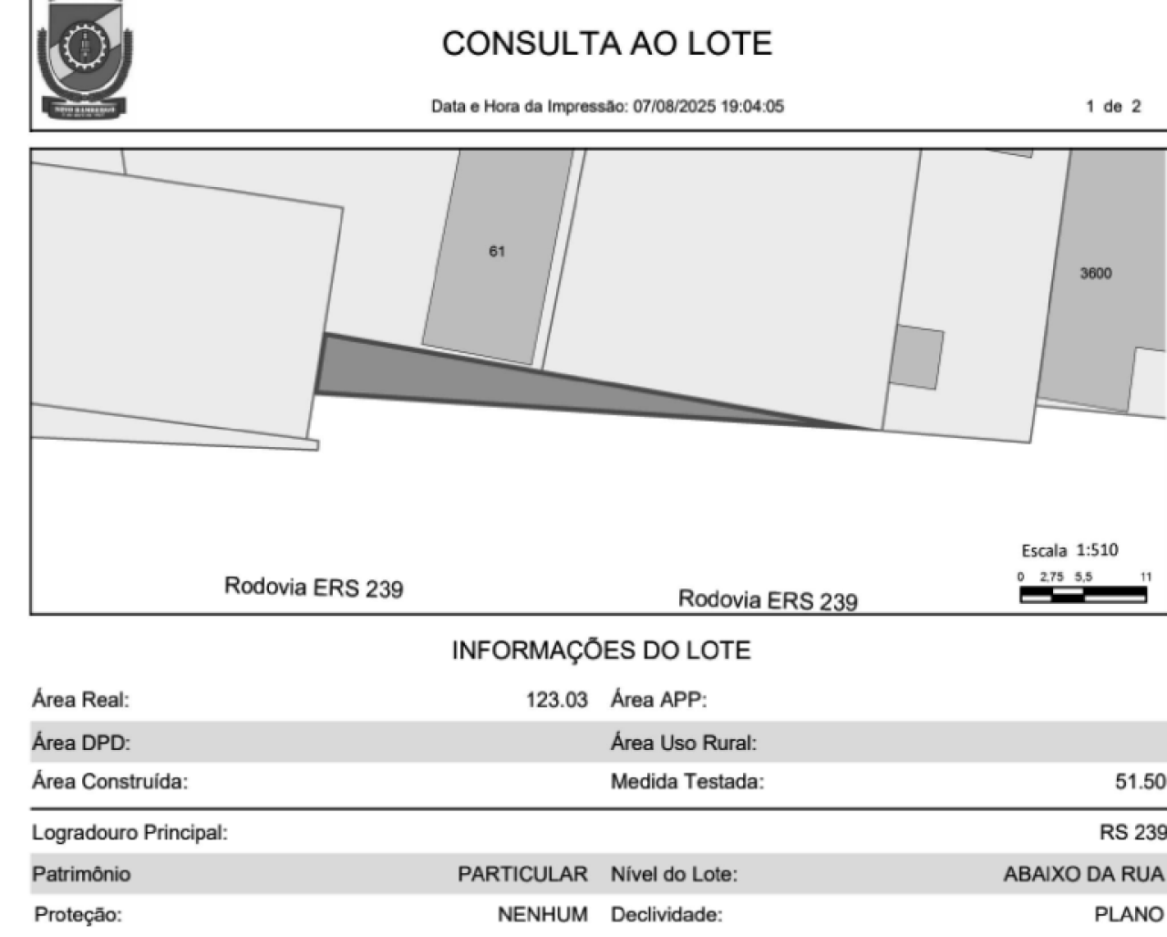 TERRENO TRIANGULAR COM 123,03M² NA RS-239 — NOVO HAMBURGO/RS, localizado em Novo Hamburgo - RS, bairro São José